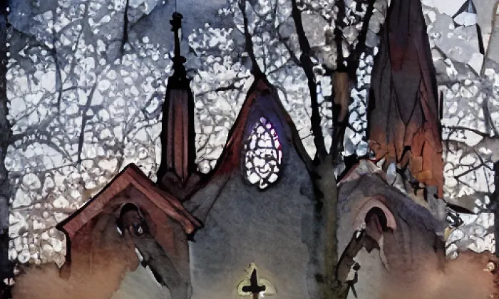 kostel svaté Maří Magdalény (Ostrov u Macochy) – akvarel