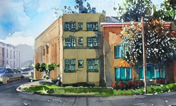 kostel svaté Markéty (Chvalovice) – akvarel