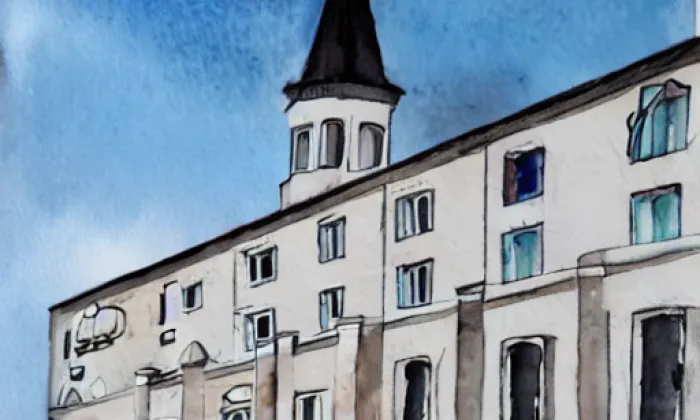 kostel svaté Rodiny v Řepích – akvarel