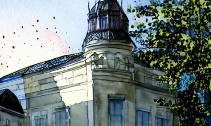 kostel svatých Filipa a Jakuba (Dlouhá Ves) – akvarel
