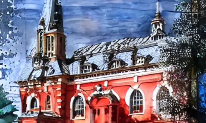 kostel svatých Petra a Pavla (Úsobí) – akvarel