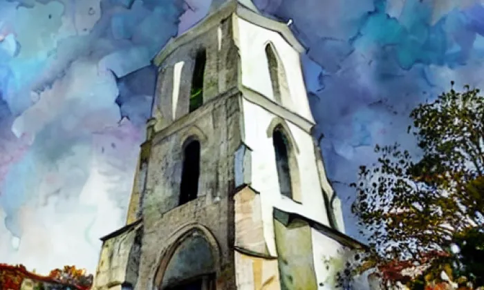 kostel svatých Petra a Pavla (Bělčice) – akvarel