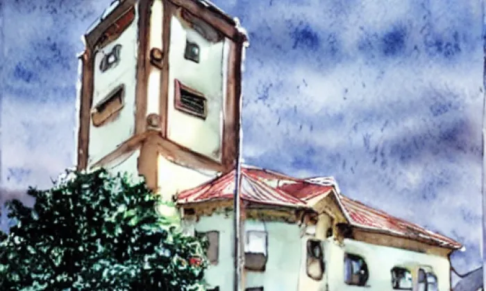 kostel svatých Petra a Pavla (Nová Bystřice) – akvarel