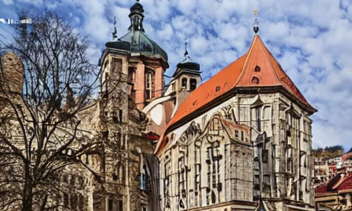 Kostel svatých Petra a Pavla v Mělníku – akvarel