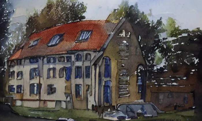 Kostel svatého Šimona a Judy (Lenešice) – akvarel