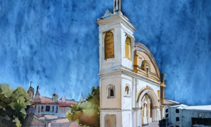 kostel svatého Aloise Gonzagy – akvarel