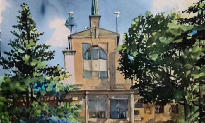 kostel svatého Antonína – akvarel