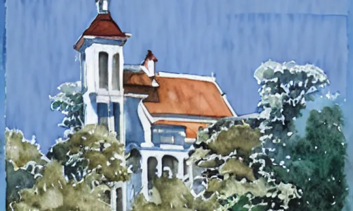kostel svatého Apolináře (Sadská) – akvarel