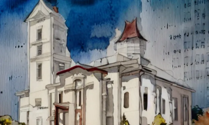 Kostel svatého archanděla Michaela v Pacově – akvarel
