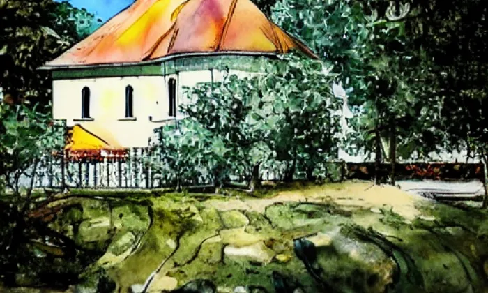 kostel svatého Archanděla Michaela (Valy) – akvarel