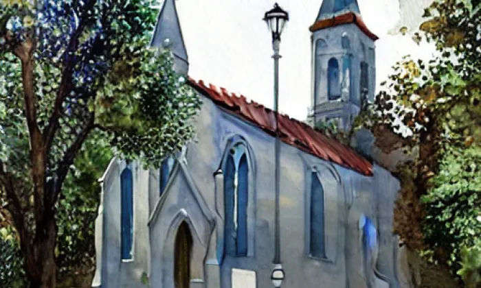 kostel svatého Barnabáše – akvarel