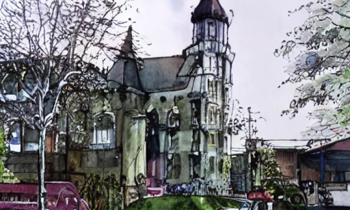Kostel svatého Bartoloměje (Žabokliky) – akvarel