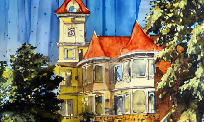 Kostel svatého Bartoloměje (Chvalkovice) – akvarel