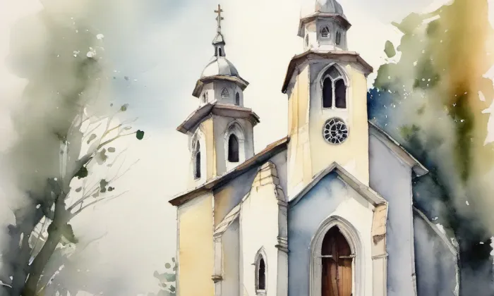 kostel svatého Bartoloměje (Heřmanův Městec) – akvarel