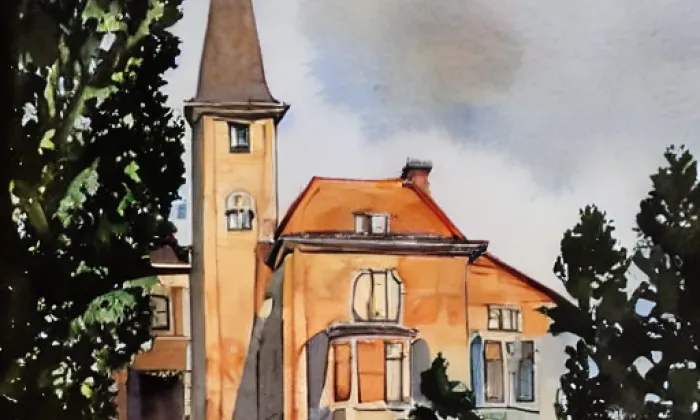 kostel svatého Bartoloměje (Koněšín) – akvarel