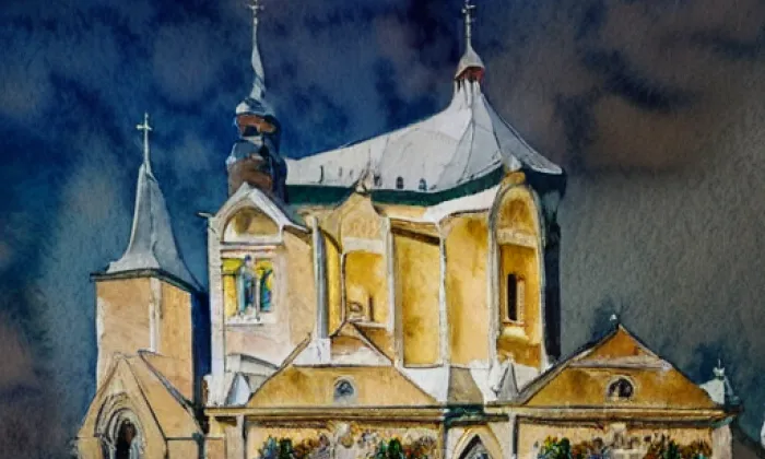 Kostel svatého Bartoloměje (Kostomlaty nad Labem) – akvarel