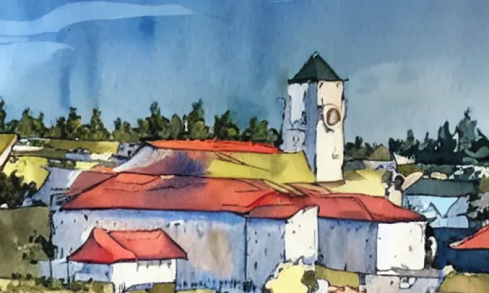 Kostel svatého Bartoloměje (Vyšší Brod) – akvarel