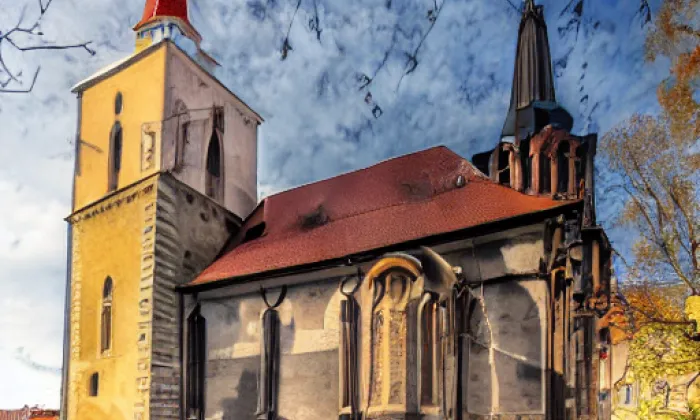 Kostel svatého Bartoloměje v Bakově nad Jizerou – akvarel