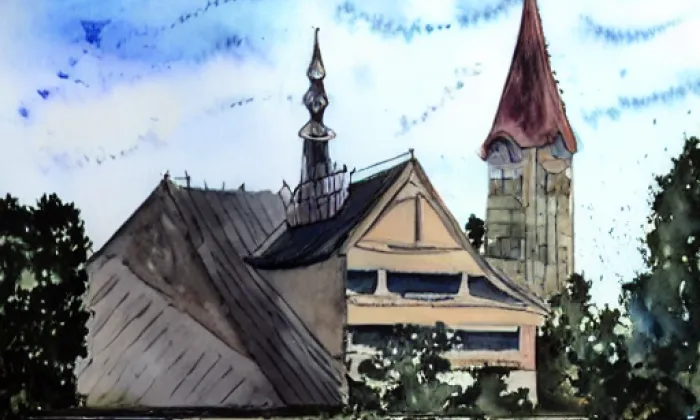 Kostel svatého Benedikta (Pustiměř) – akvarel