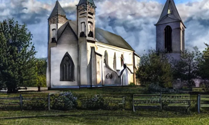 kostel svatého Benedikta v Lučicích – akvarel