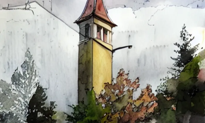 kostel svatého Cyrila a Metoděje (Jezeřany-Maršovice) – akvarel