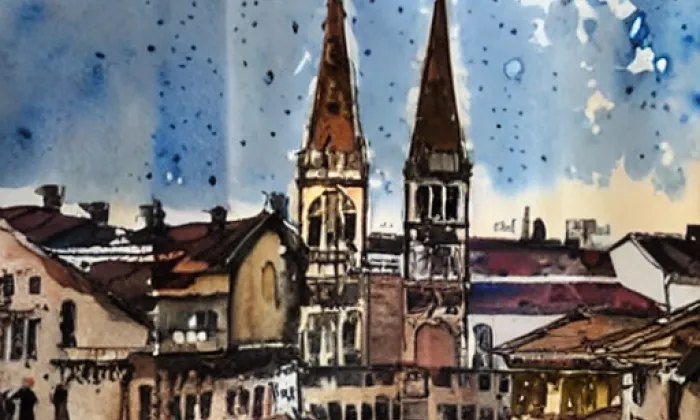 Kostel svatého Cyrila a Metoděje (Karlín) – akvarel