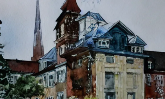 Kostel svatého Cyrila a Metoděje (Loučná nad Desnou) – akvarel