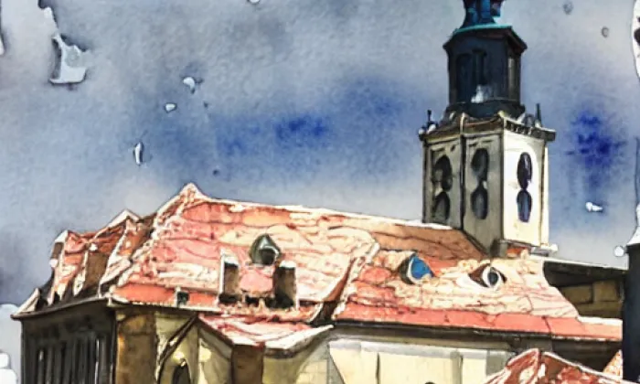 kostel svatého Cyrila a Metoděje (Ratíškovice) – akvarel