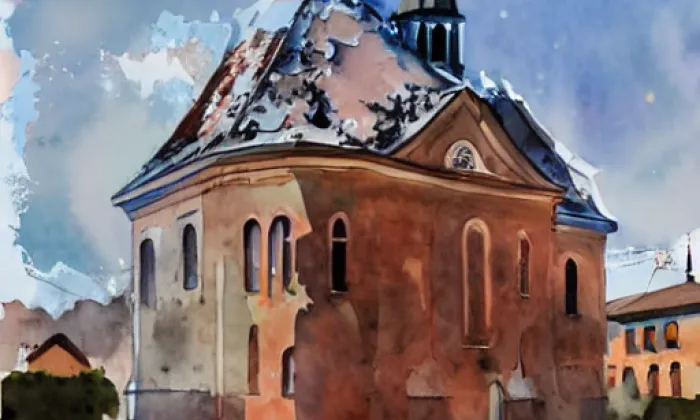 Kostel svatého Ducha (Chomutov) – akvarel