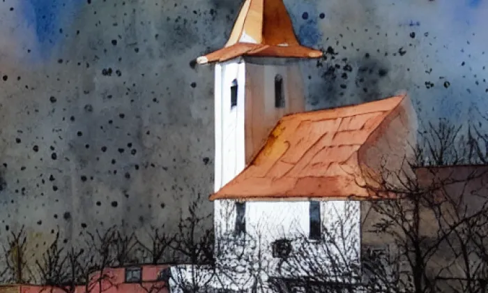 kostel svatého Filipa a Jakuba (Bohuslavice) – akvarel