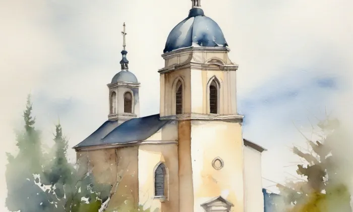 kostel svatého Filipa a Jakuba (Cetkovice) – akvarel