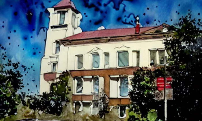 Kostel svatého Filipa a Jakuba (Všeň) – akvarel