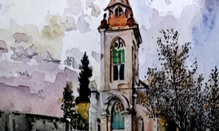 Kostel svatého Filipa a Jakuba (Zlíchov) – akvarel