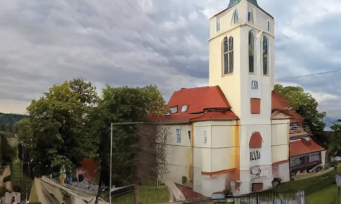 kostel svatého Filipa a Jakuba ve Zlíně – akvarel