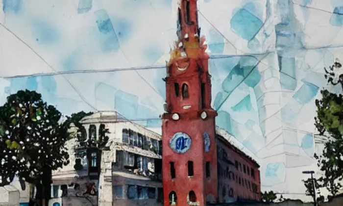 Kostel svatého Františka a Viktora v Ostravě – akvarel