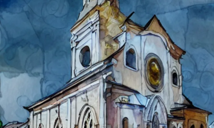 Kostel svatého Františka z Assisi v Turnově – akvarel