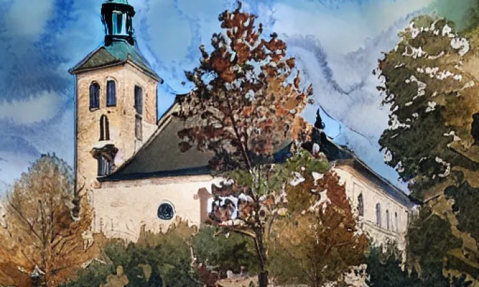 kostel svatého Havla (Mladá Boleslav III) – akvarel