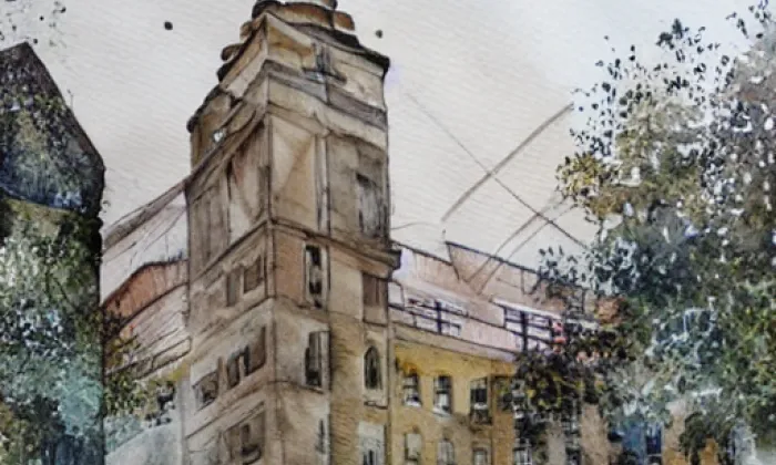 Kostel svatého Jakuba (Bílá Třemešná) – akvarel