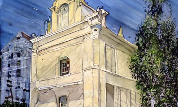 Kostel svatého Jakuba Staršího (Řisuty) – akvarel