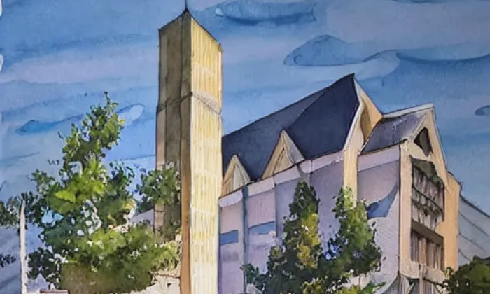 Kostel svatého Jakuba Staršího (Ovčáry) – akvarel