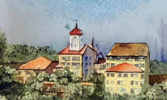 Kostel svatého Jakuba Staršího (Plesná) – akvarel