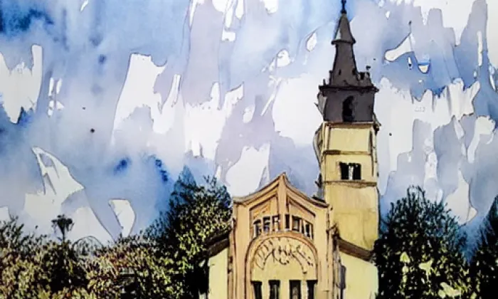 Kostel svatého Jakuba Staršího (Pomezí nad Ohří) – akvarel
