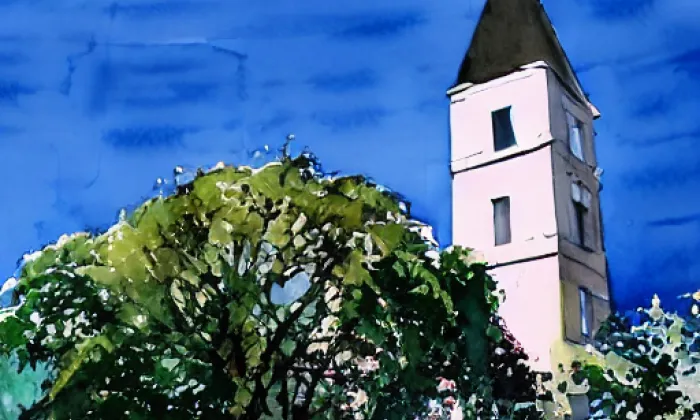 Kostel svatého Jakuba Staršího (Stodůlky) – akvarel