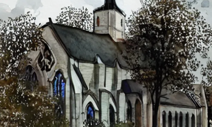kostel svatého Jakuba Většího (Křeč) – akvarel