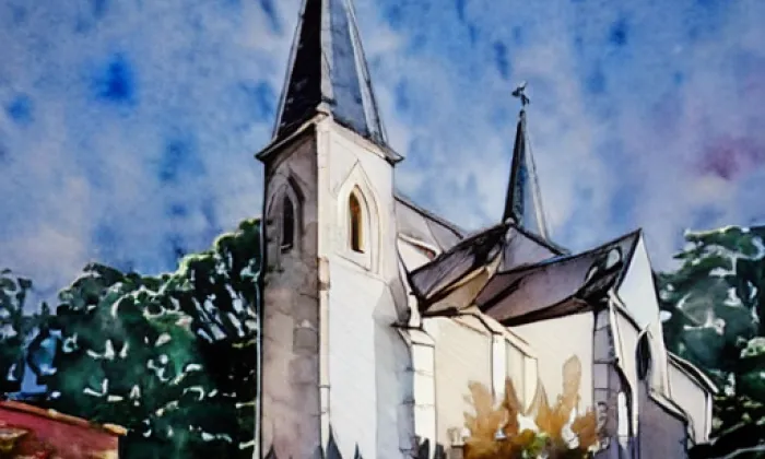 Kostel svatého Jakuba Většího (Malenice) – akvarel