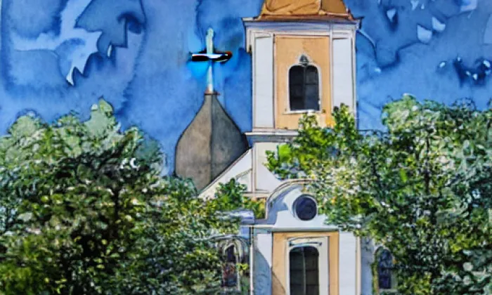 kostel svatého Jakuba Většího (Nikolčice) – akvarel