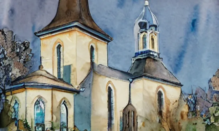 Kostel svatého Jana Křtitele (Skupice) – akvarel