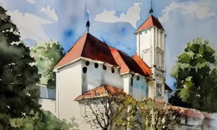 Kostel svatého Jana Křtitele (Velká Bíteš) – akvarel