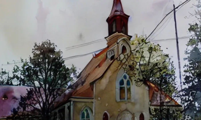 Kostel svatého Jana Křtitele a svatého Jana Evangelisty (Opava-Město) – akvarel