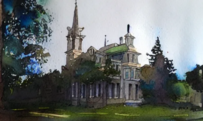 Kostel svatého Jana Nepomuckého (Karlovice) – akvarel